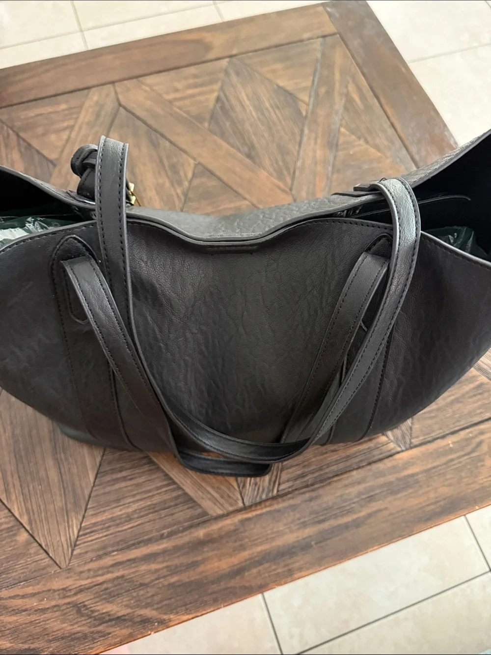 Calvin Klein Large Black Leather Shopper Tote Gold Hardware Bag Charm 3 Compartm